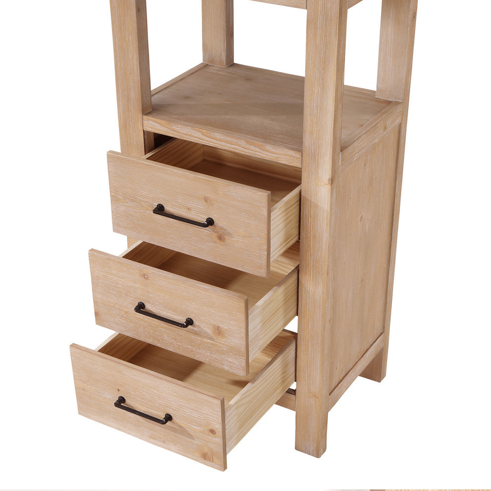 Leon Storage Cabinet for Bath, Kitchen and Living Room, Fir Wood Brown, 22"