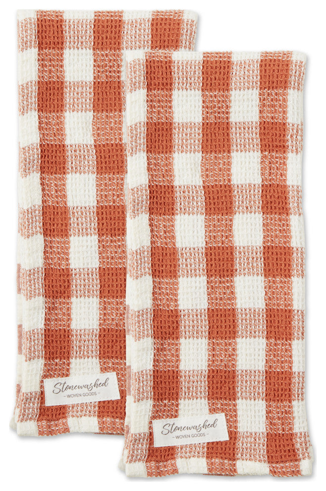 Ginger Checker Washed Waffle Dishtowel (Set of 2)