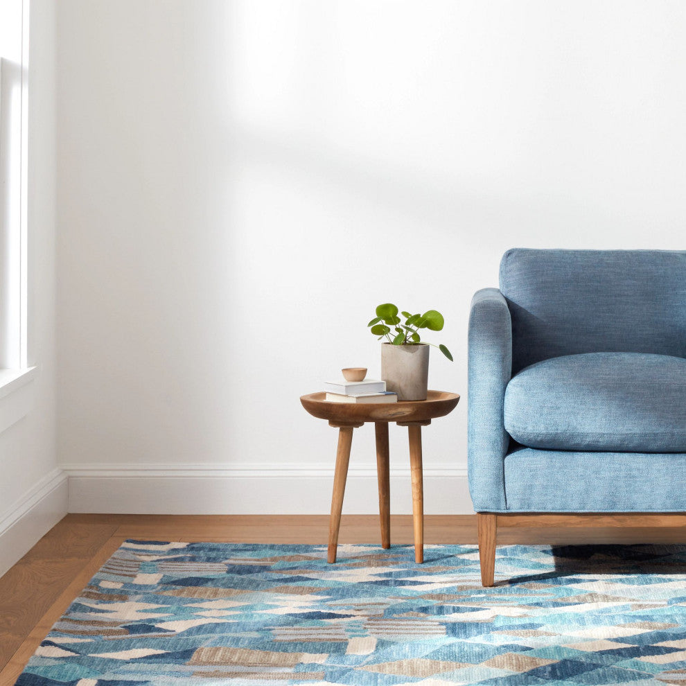 Kit Kemp x Dash & Albert Deer Leap Blue Hand Hooked Wool Rug, Blue, 2'