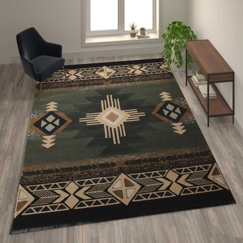 Mohave Collection Traditional Southwestern Style Area Rug, Sage, 8'' X 10''