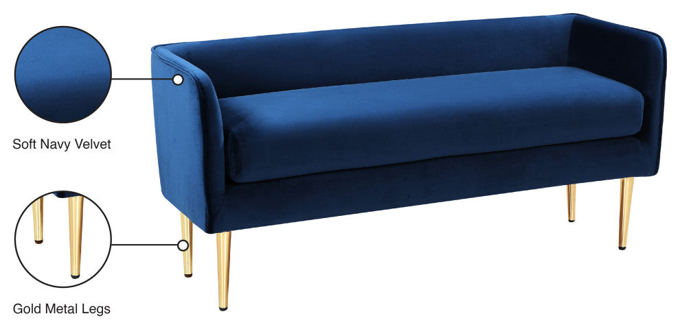 Audrey Velvet Upholstered Bench, Navy