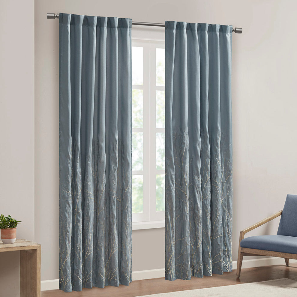 Madison Park Andora Embroidered Branches Faux Silk Window Panel, Blue, Blue, 84"