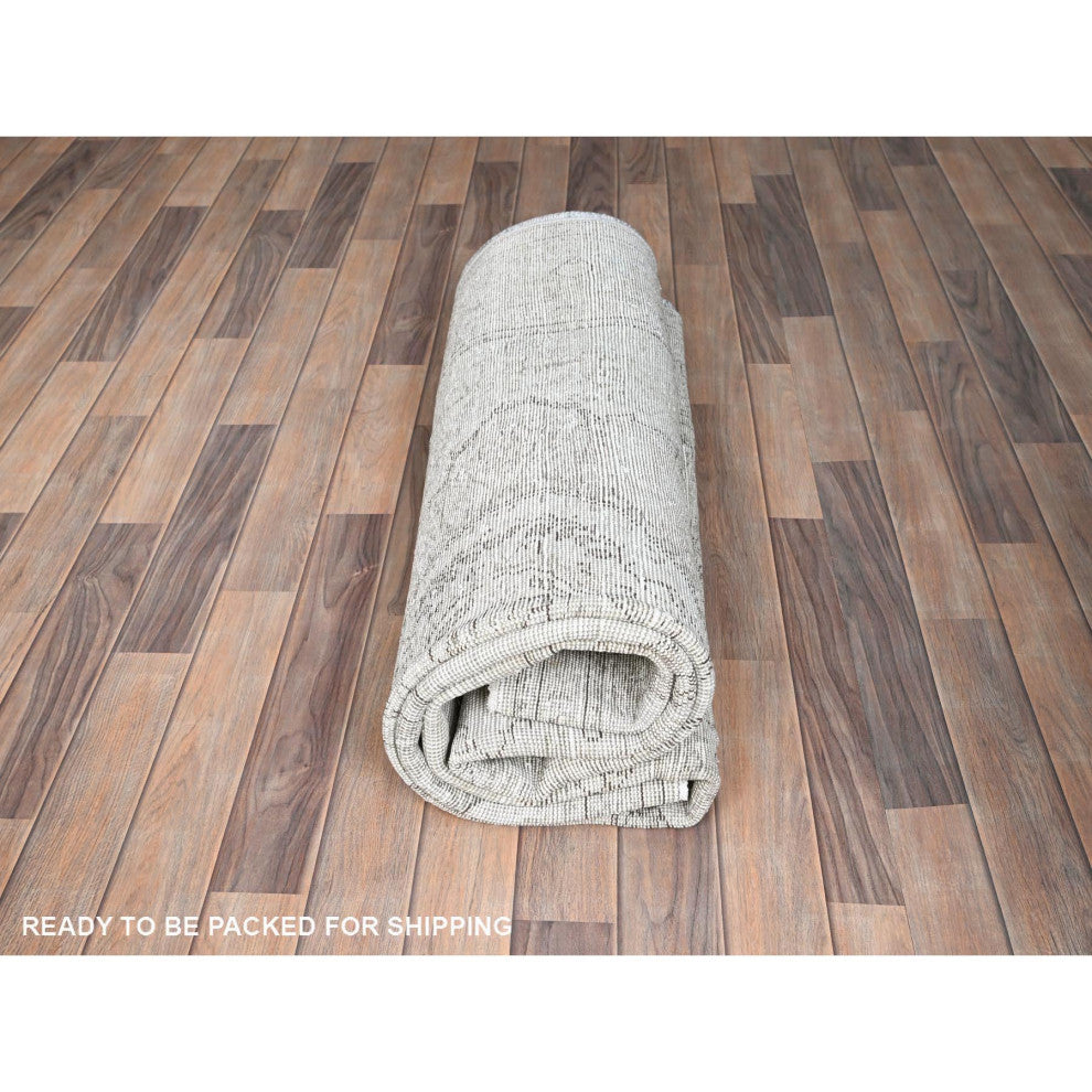 Laid Gray, Worn Wool, Hand Knotted, Vintage Persian Tabriz Rug, 6'6"x9'6"