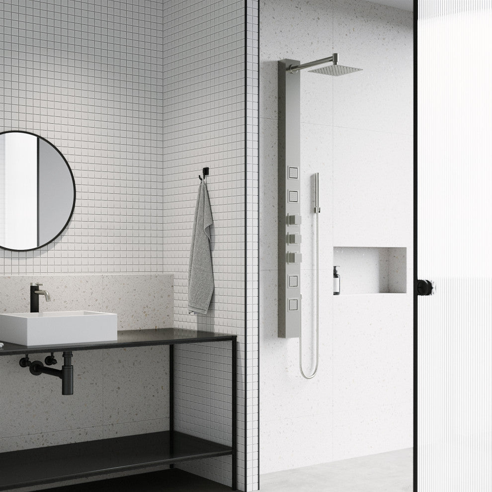 Sutton 58" H x 4" W 4-Jet Shower Panel with Square Shower Head, Stainless Steel