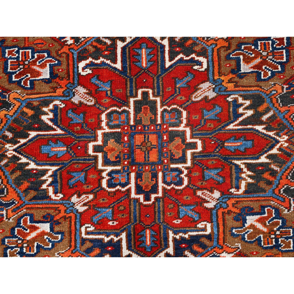 Chili Red Worn Wool Hand Knotted Vintage Persian Heriz Oriental Rug 7'5"x8'10"