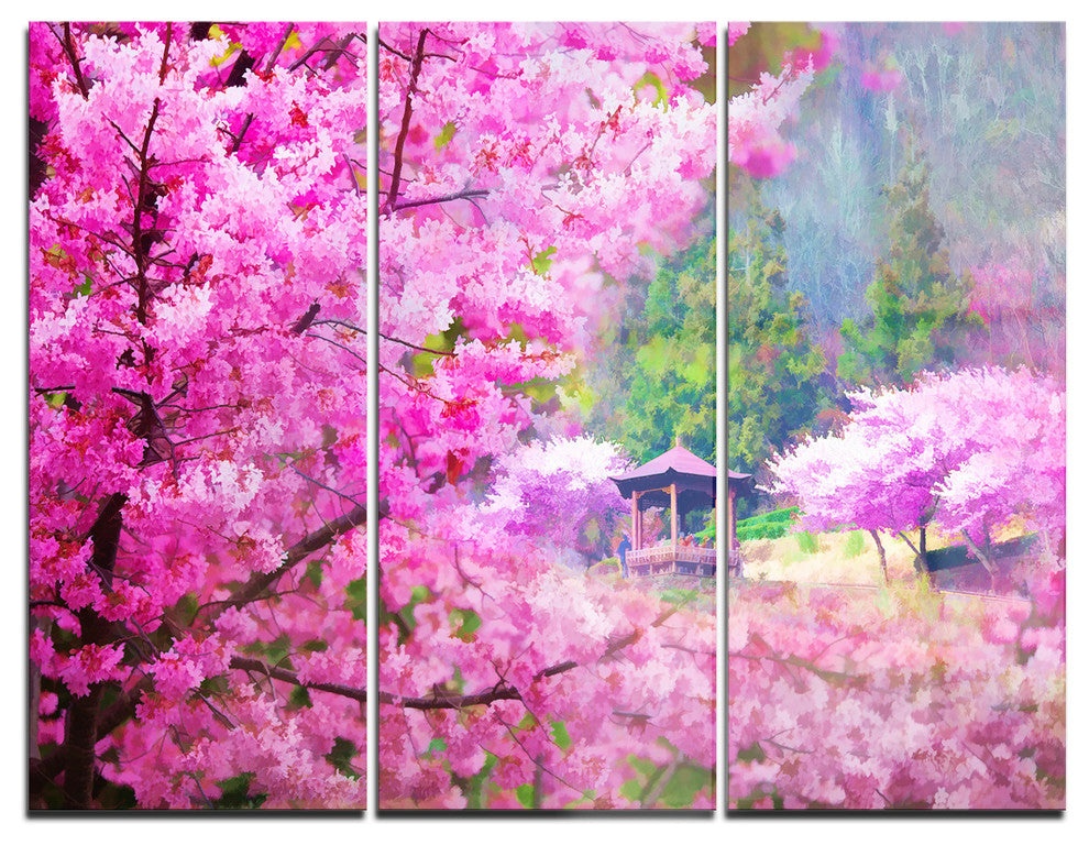 "Japanese Cherry Flowers" Glossy Metal Wall Art, 3 Panels, 36"x28"