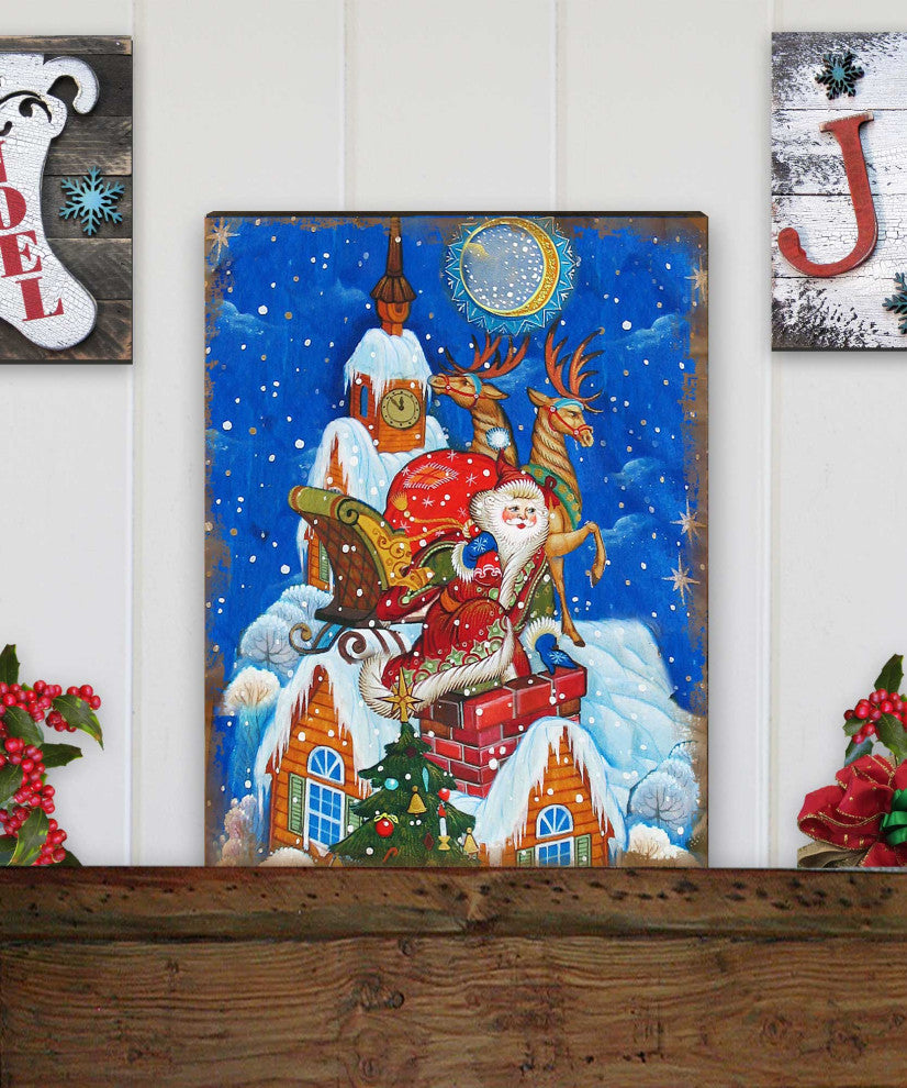 Special Delivery Santa Wooden Wall Art, Medium 18x12