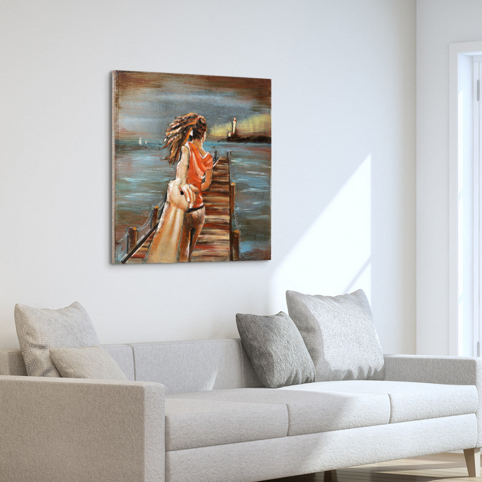 "Lighthouse" Mixed Media Iron Hand Painted Dimensional Wall Art 40"x40"