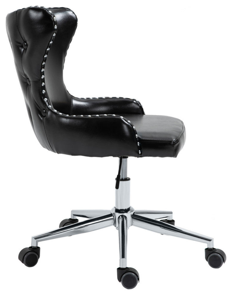 Hendrix Swivel and Adjustable Vegan Leather Office Chair, Black, Rich Chrome Base