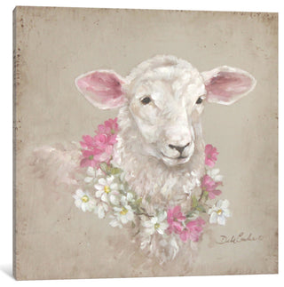 "Sheep With Wreath" by Debi Coules, Canvas Print, 26"x26"