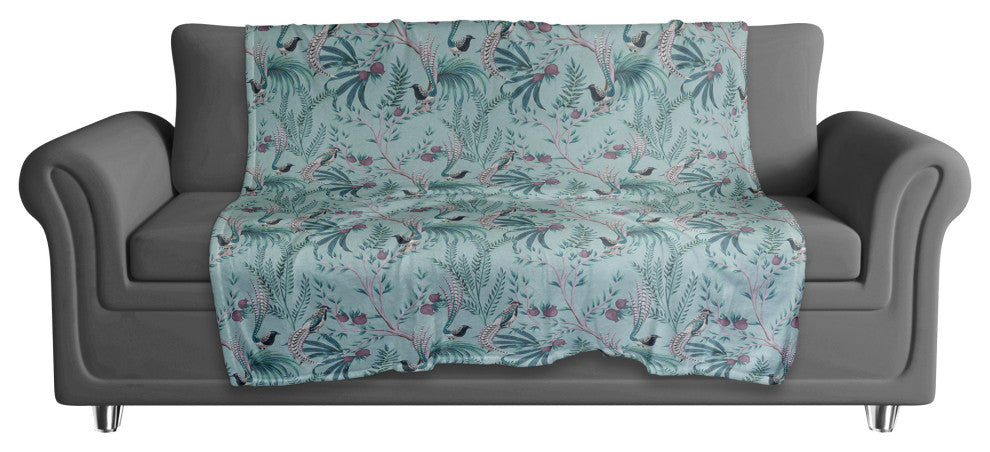 Chinoiserie Birds On Branches Blue Purple 50x60 Coral Fleece Blanket