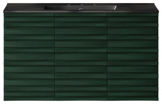 Cascade 36" Wall-Mounted Bath Vanity, Green Oak, Black Widespread Sink Top