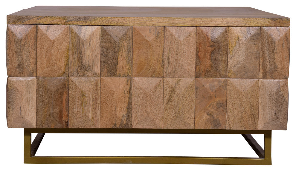 33" Lift Top Storage Trunk Coffee Table Square Mango Wood Natural Brown