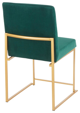 High Back Fuji Dining Chair, Set of 2, Gold Metal, Green  Velvet