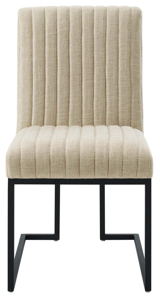 Tufted Side Dining Chair, Fabric, Metal, Beige, Modern, Cafe Bistro Restaurant