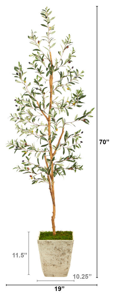 70" Olive Artificial Tree, Country White Planter