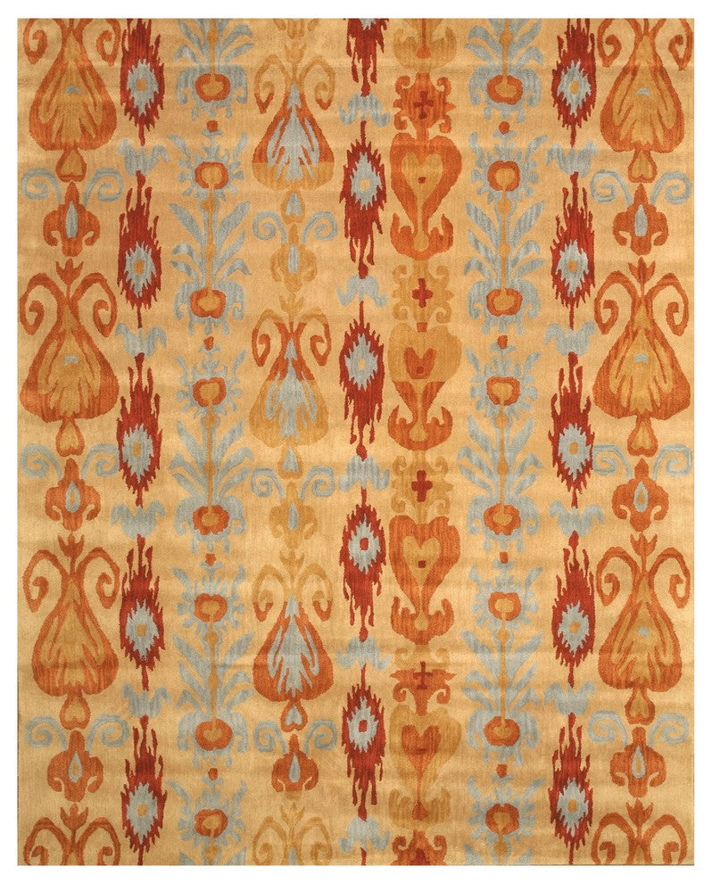 EORC Hand-tufted Wool Beige Transitional Abstract Ikat Rug, Round 6'x6'