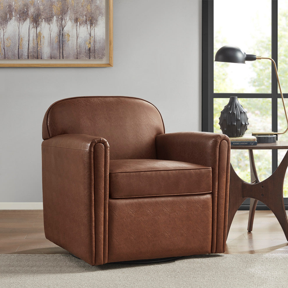Archer Faux Leather Swivel Lounging Armchair, Brown