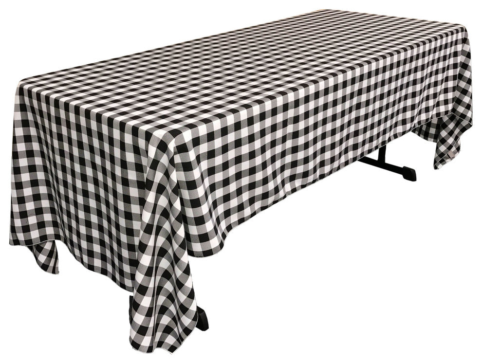 LA Linen Rectangular Gingham Checkered Tablecloth, Black, 60"x120"