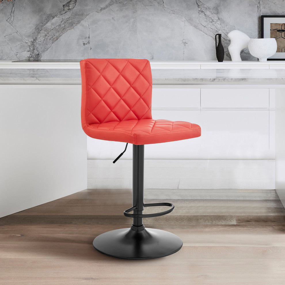 Duval Adjustable Faux Leather Swivel Bar Stool, Red