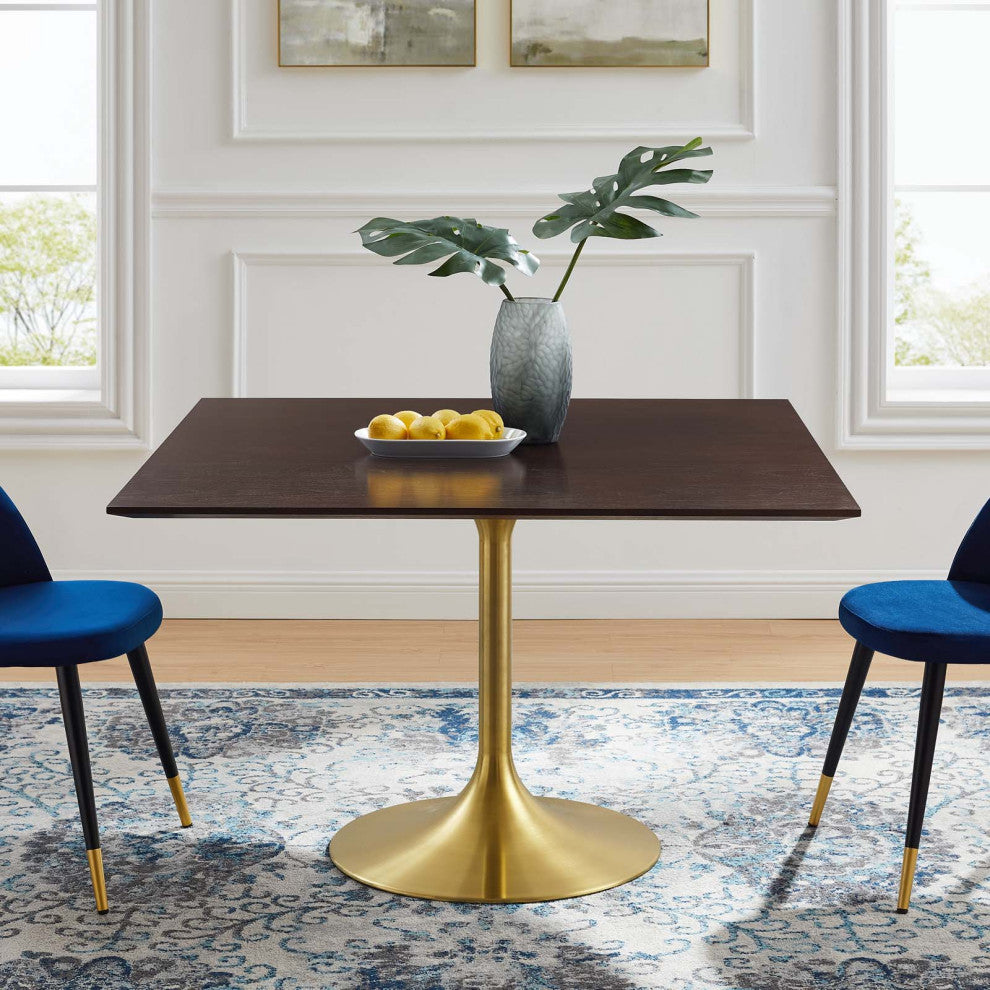Dining Table, Square, Wood, Gold Dark Brown Brown Walnut, Cafe Bistro Restaurant