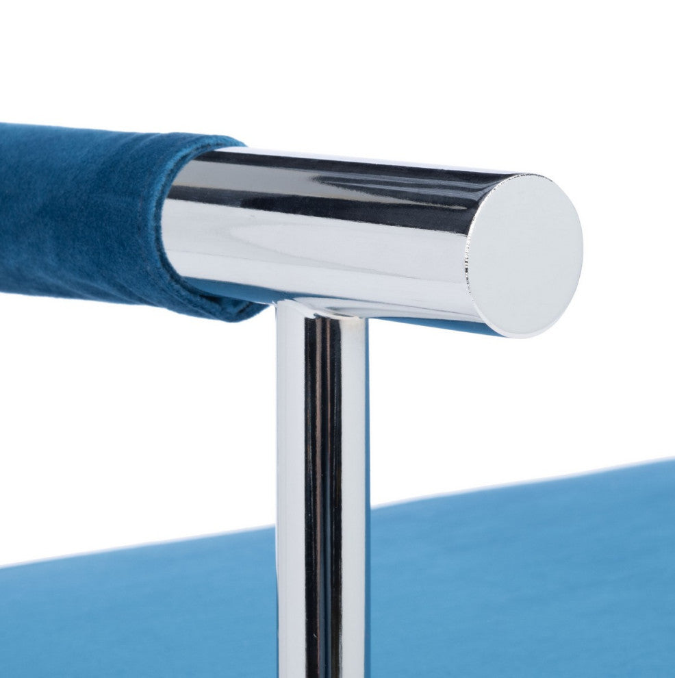 Safavieh Pim Long Rectangle Bench WithArms, Navy/Chrome