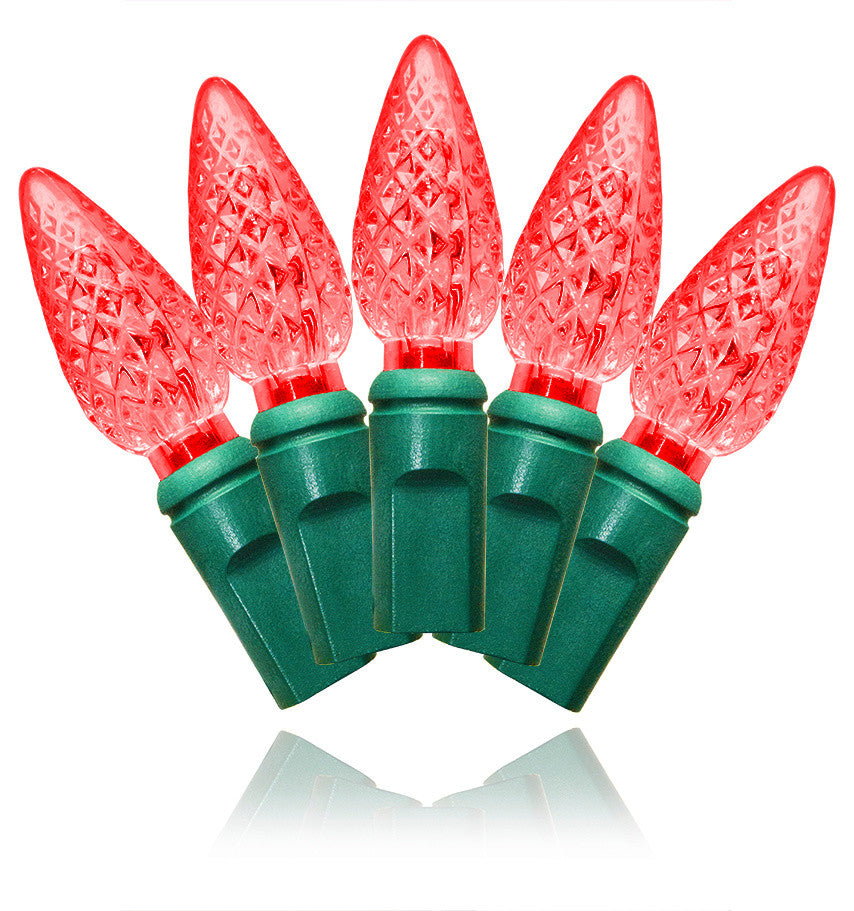 35-Piece Faceted C6 Conical Red LED Light Set With In-Line Rectifer