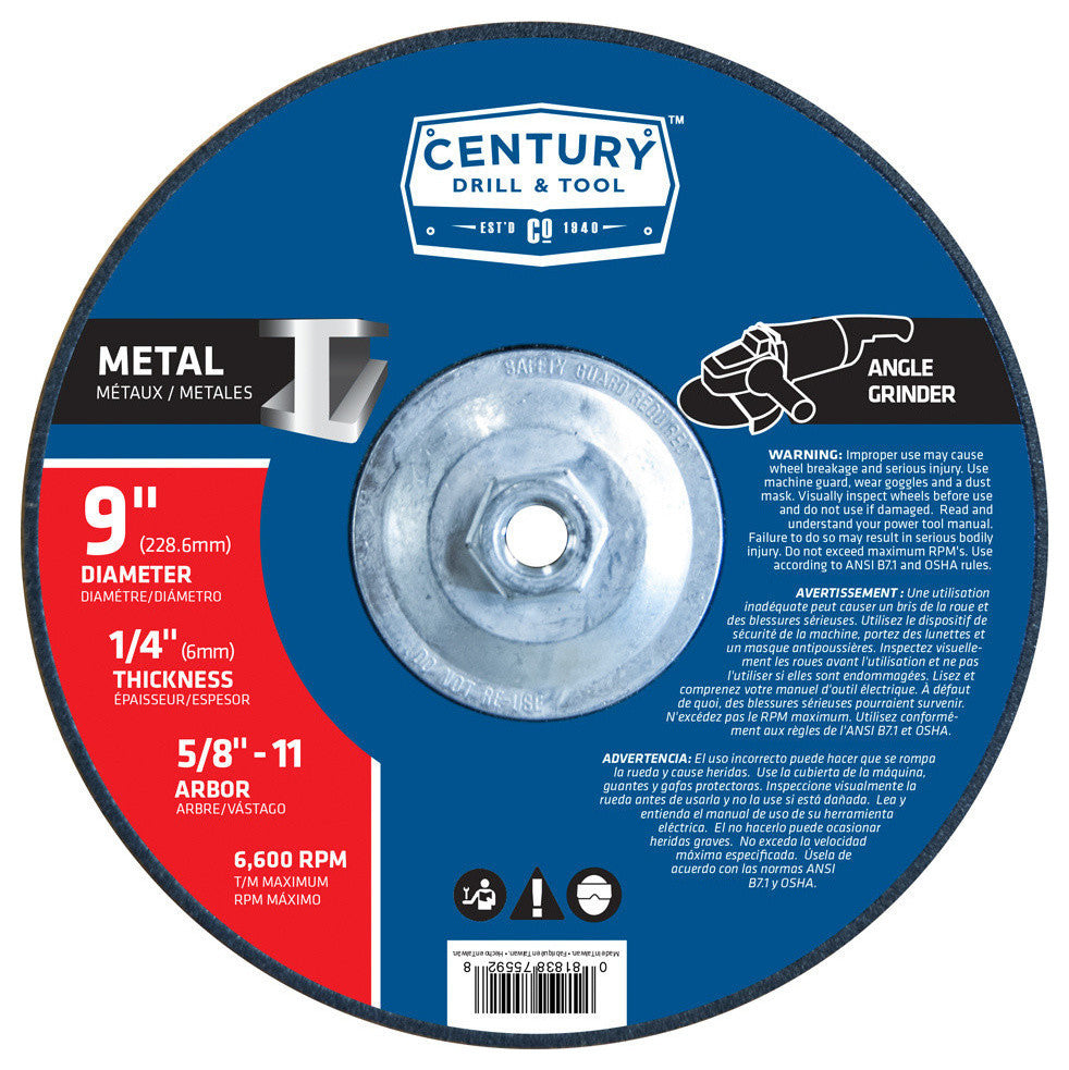 Type 27 Abrasive Metal Grinding Wheel, 9"x1/4"