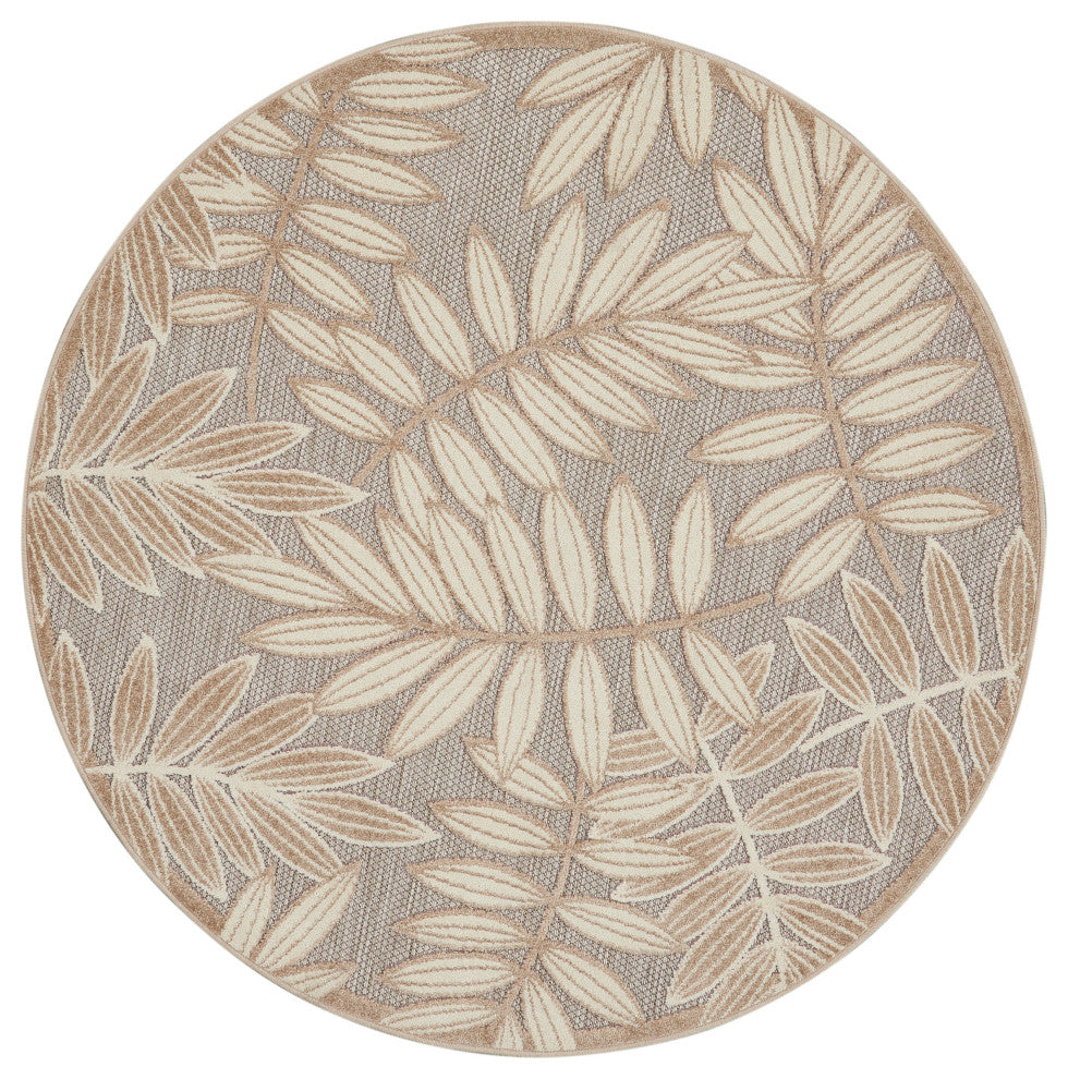 Nourison Aloha 4' x Round Natural Tropical Area Rug