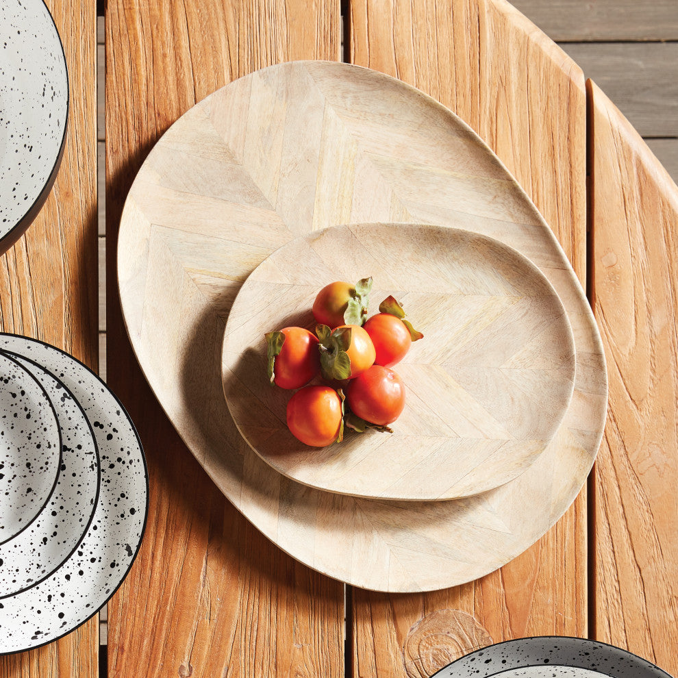 Set of 2 Oval Vintage Style Traditional Wood Serving Trays Herringbone board