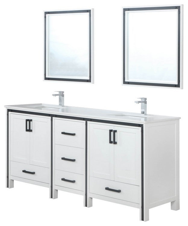 Ziva Transitional White 72" Double Vanity Set