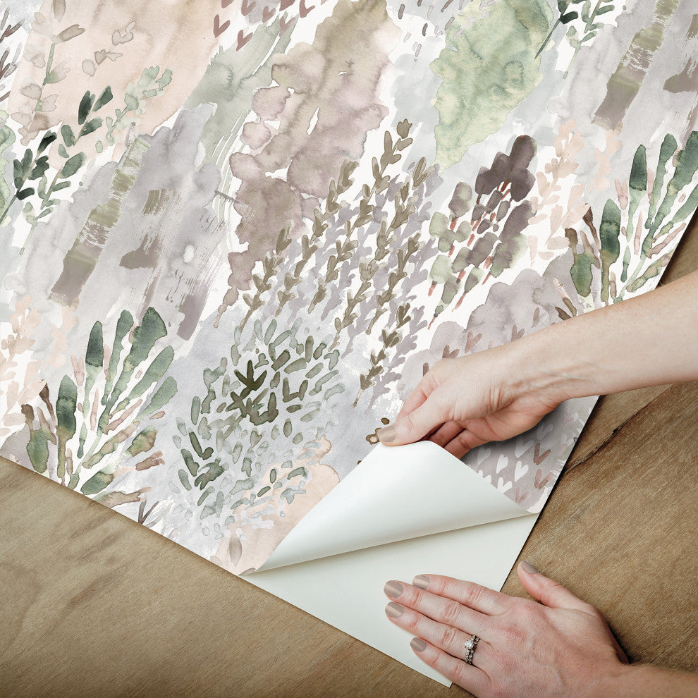 Taupe Watercolor Tree Mosaic Peel & Stick Wallpaper