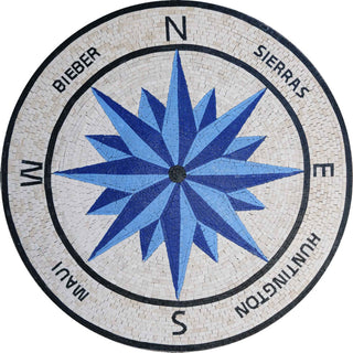 Blue Compass - Contemporary Mosaic Wall Art