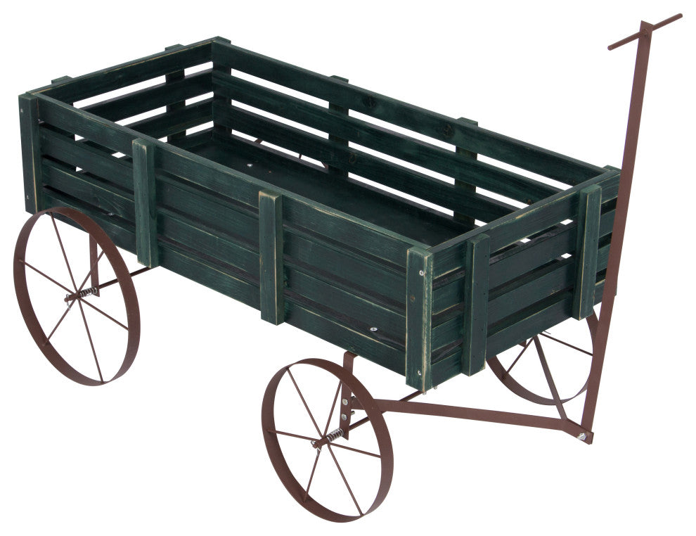 Shine Company 4944Gr Buckboards Garden Wagons Decorative Planter Green