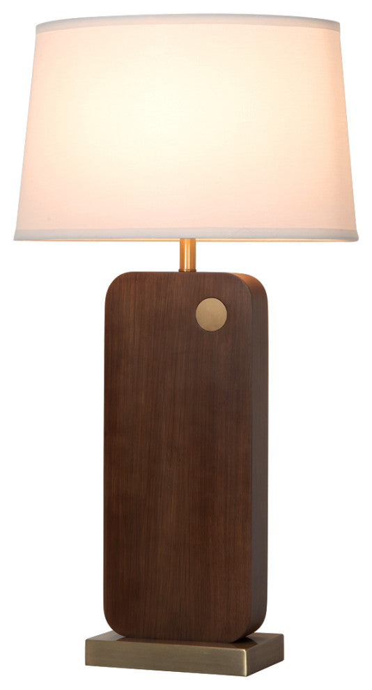 Laurel Table Lamp - Ebony Wood Finish, Weathered Brass, White Linen Shade, Dark Walnut