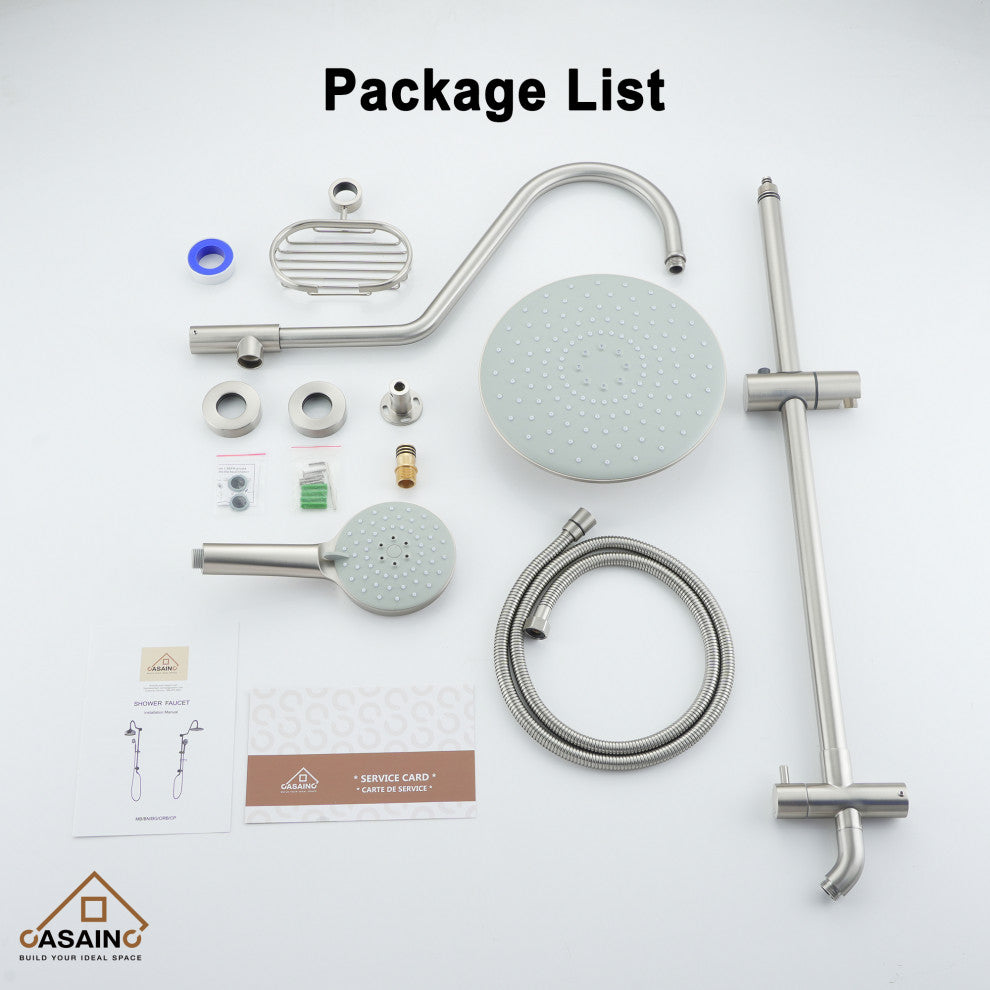 10inch Wall Mount Exposed Pipe Rainfall Shower System with Hand Shower, Brushed Nickel