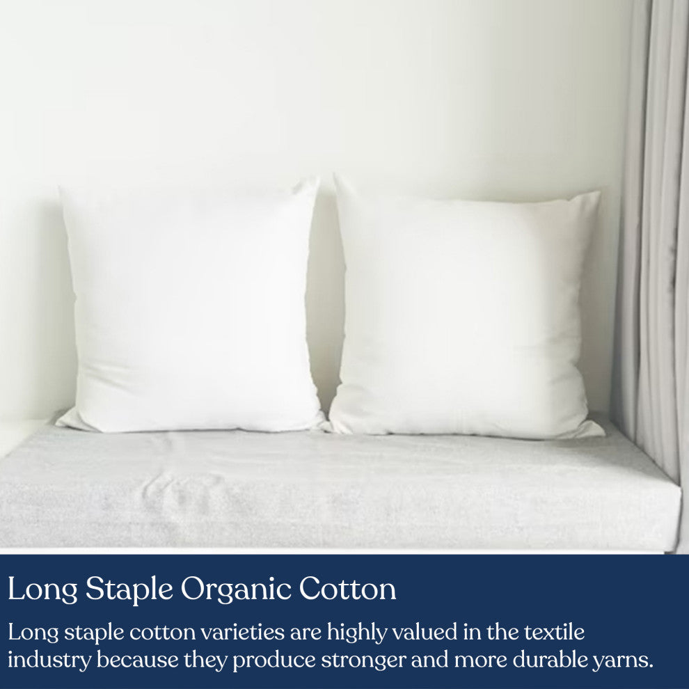 Delara Organic Cotton Pillow Insert, White Duck Feather, Set of 2, 20"x20"