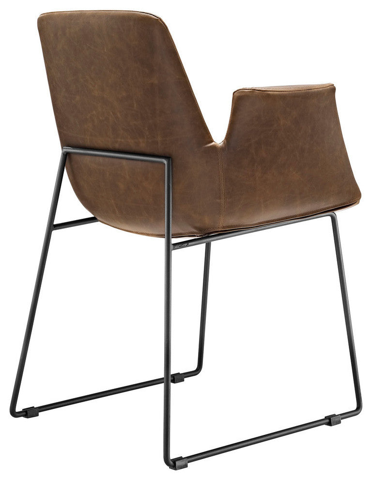 Modern Contemporary Dining Leather Armchair, Brown, Vinyl Leather