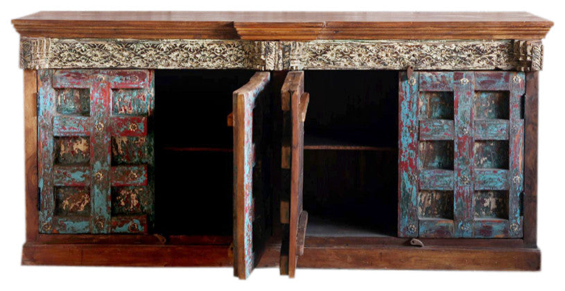 Consigned Farmhouse Buffet Cabinet Storage Sideboard Four Doors Credenza