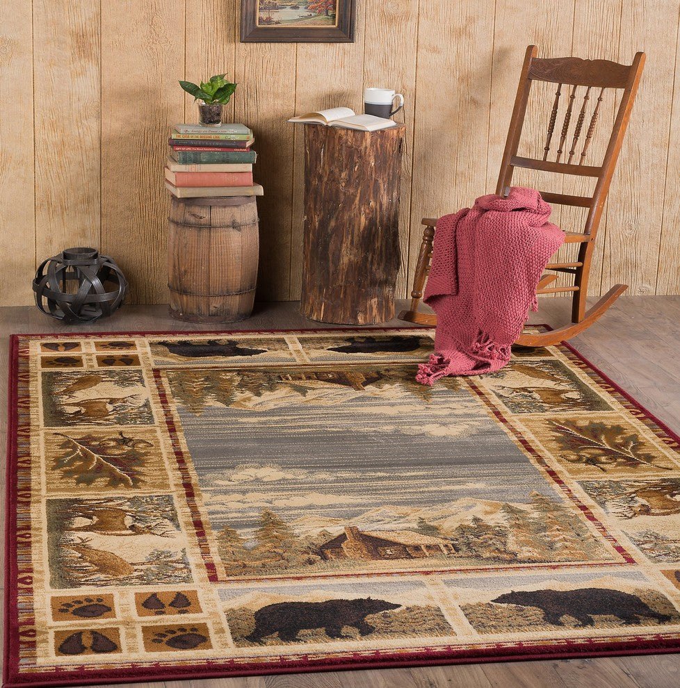Lakeside Retreat Novelty Lodge Pattern Red Rectangle Area Rug, 5' x 7'