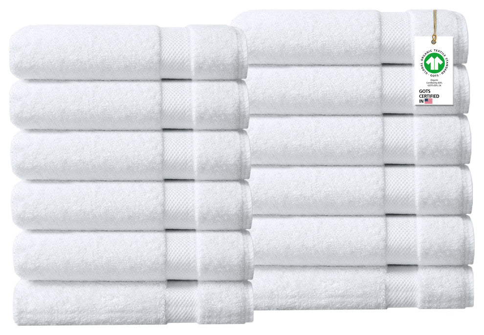 Organic Cotton Feather Touch Quick Dry Hand Towel, White, Pack of 12