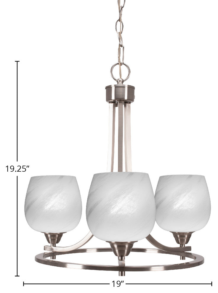 Paramount Uplight 3-Light Chandelier, Brushed Nickel, 6" White Marble Glass
