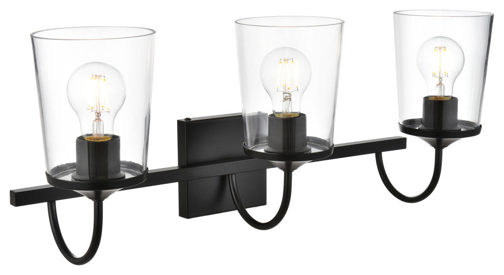 3 Light Black And Clear Bath Sconce