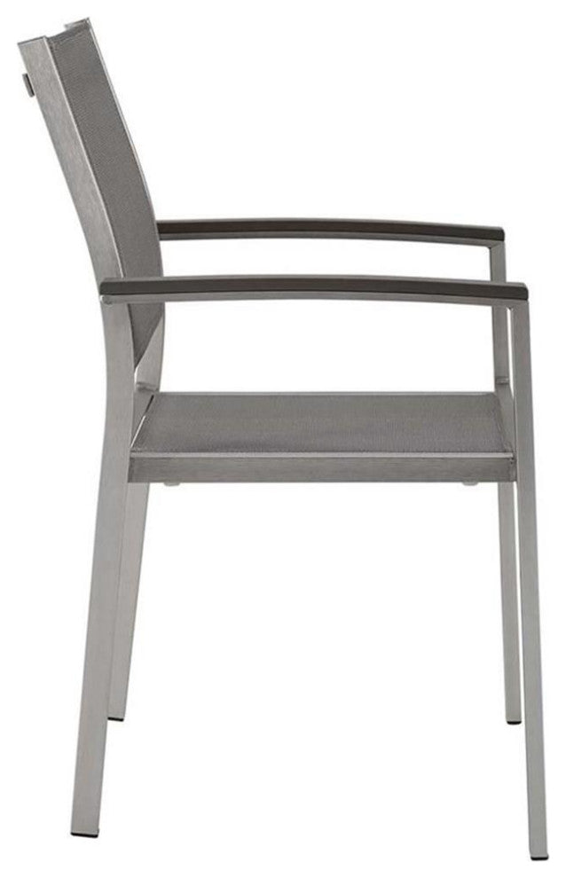 Modway Shore Fabric Aluminum Patio Dining Arm Chair in Silver/Gray (Set of 2)