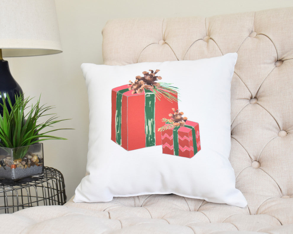 Nature's Gift 18" Red Holiday Print Decorative Throw Pillow