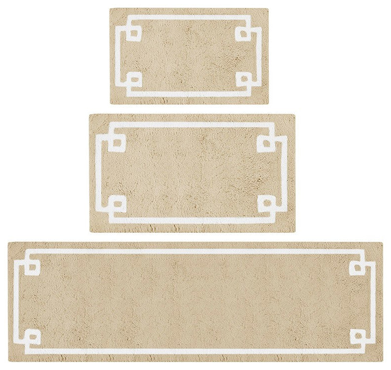 Madison Park Evan High Pile Bordered Bathroom Rug, Blue, Taupe, Runner