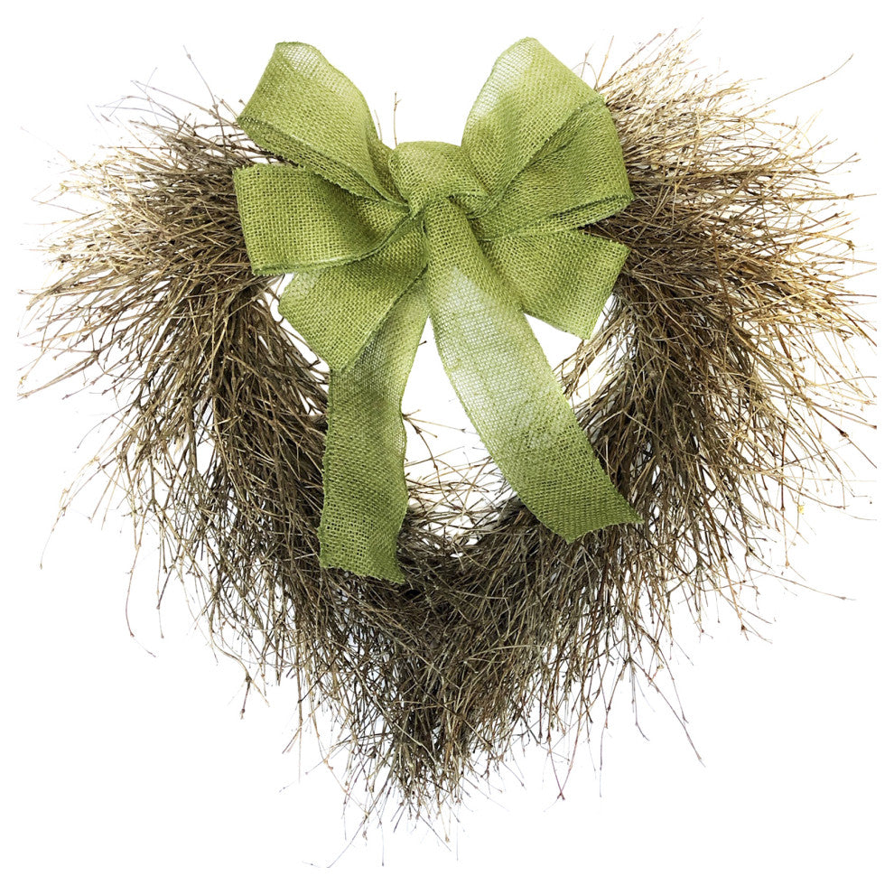 Quail Brush 22" Twig Heart with Green Bow