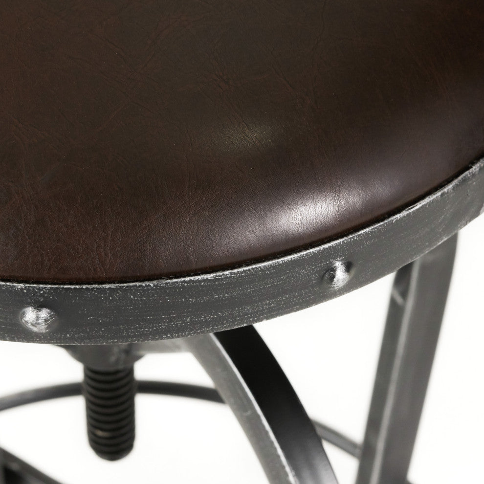 GDF Studio Dempsey Swivel Adjustable Bar Stool, Brown Leather