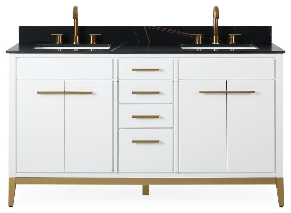 60" Tennant Brand Modern Style White Beatrice Double Sink Bathroom Vanity