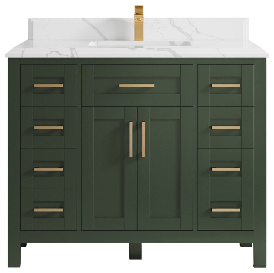 Cambridge 42 Single Sink Bath Vanity in Pewter Green 1.5" Calacatta Laza